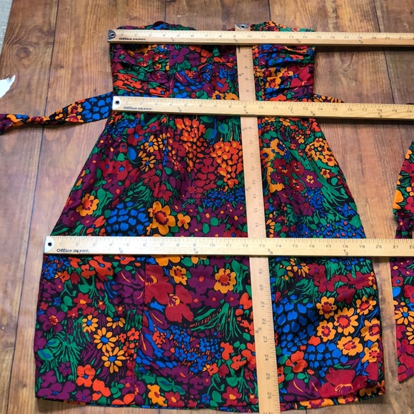 MISS MINUET~Silk Strapless Floral Mini Dress~M - Picture 2 of 8